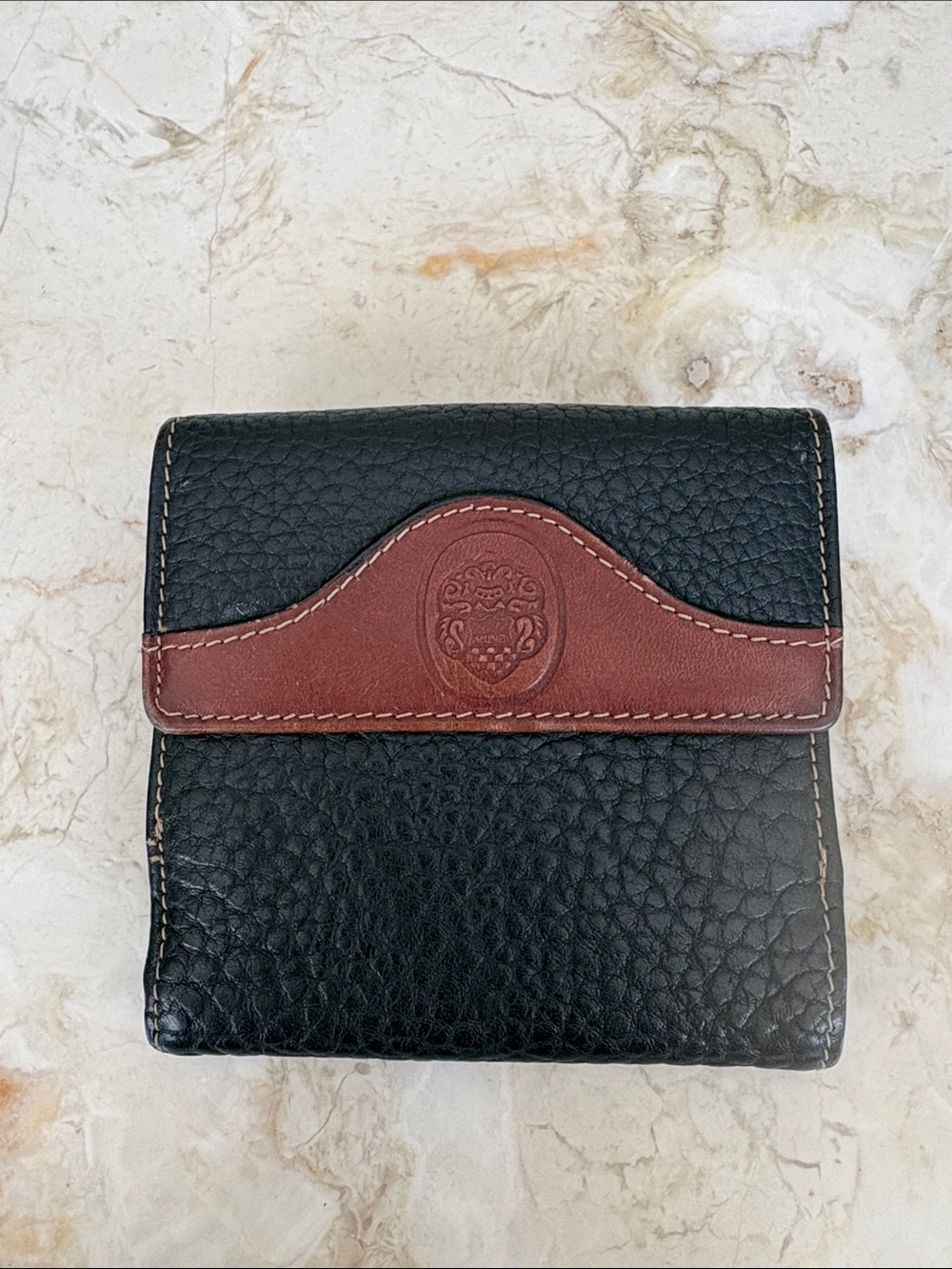 Mundi Genuine Leather Black & Brown Compact Bifold Wallet Vintage As New